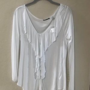 Linq white top with ruffles on neckline. Size M. NWT